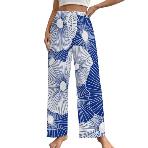 Pantalon de nuit femme avec poches fonctionnelles et motif japonais S