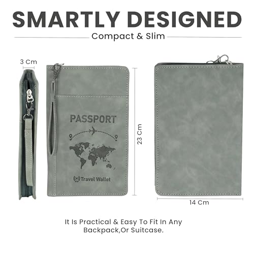 Image of Storite 2Pk RFID Blocking PU Leather Travel Passport Holder,23x14x3 Cm Grey | Cover Case, Travel Wallet, Document Organiser, Removable Hand Strap, For Men & Women