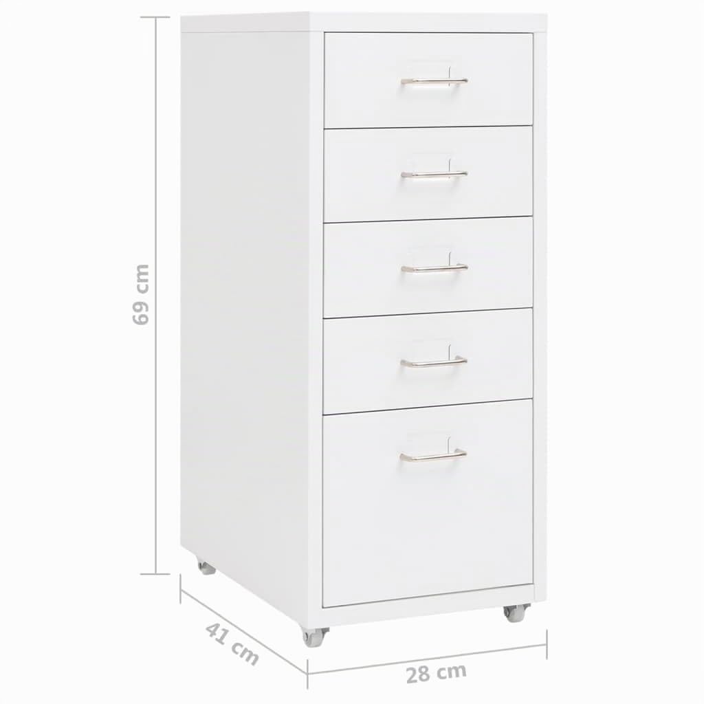 vidaXL Armario Archivador Móvil Documentos Oficina Despacho Archivos Estudio Almacenamiento Muebles Estante Decoración Metal Blanco 28x41x69 cm