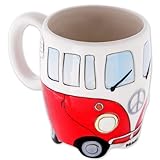  Camper Bus Tasse Wohnmobil Tasse - cremefarben-rot, aus Keramik, handbemalt, Füllmenge: 350 ml.