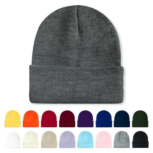 Image of Winter Beanie Acrylic Knit Cuffed Plain Hats Skull Cap Warm Beanies for Men Women