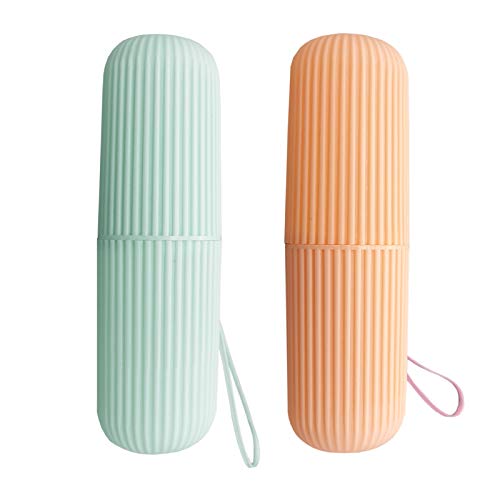 2Pcs Travel Toothbrush Case, Multifunction Travel Toothbrushes Holder, Portable Toothbrush Container Great for Traveling, Business Trip and Camping By Hovesty (Orange and Grey)