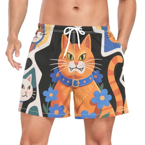 Pantalones cortos de natación ajustables ligeros bañador de gato marrón de hombre