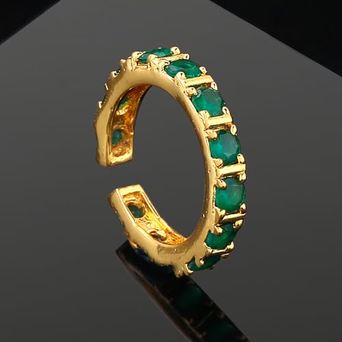 Image of Estele 24 Kt Gold Plated Green american diamond ring for women