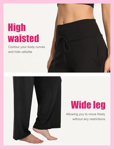 1/3 Pack Wide Leg Yoga Pants for Women, Comfy Lounge Pajama Sweatpants Loose Causal Palazzo with Pockets