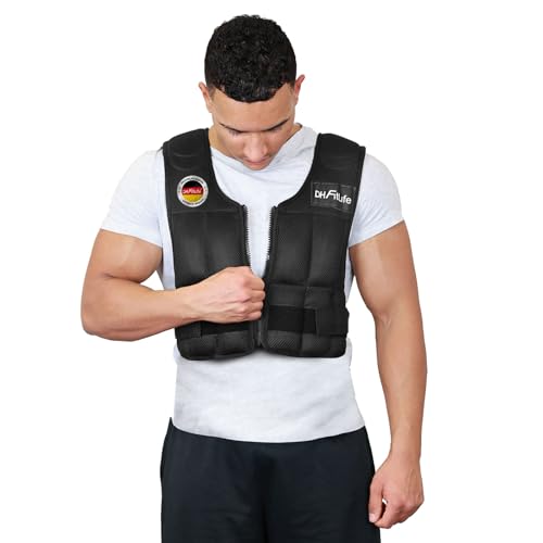 DH FitLife Verstellbare Gewichtsweste 10/20/30KG zum Muskelaufbau u. Krafttraining | Weighted Vest | Laufweste Damen Herren | Fitness Trainingsweste (Schwarz-10kg)