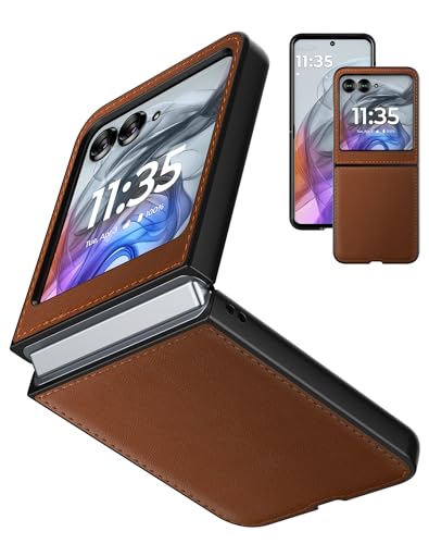 Cresee Funda para Motorola Razr 50 (2024) de piel sintética y policarbonato duro para motor Razr 50, marrón
