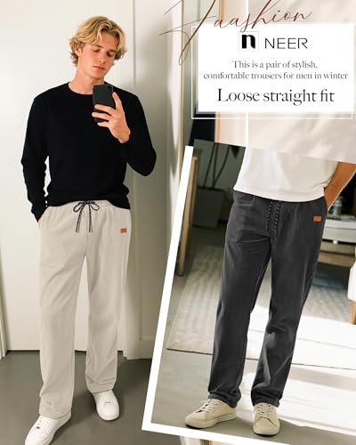 Neer 3 Pack Men's Corduroy Pants, Casual Drawstring Elastic Waist Straight Leg Loose Fit Baggy Sweatpants with Pockets2