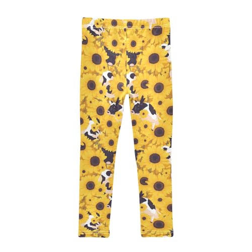 KLL Black White Cow Print Sunflowers Toddler Girls Cotton Pants Soft High Waisted Leg Yoga Pants Sports2