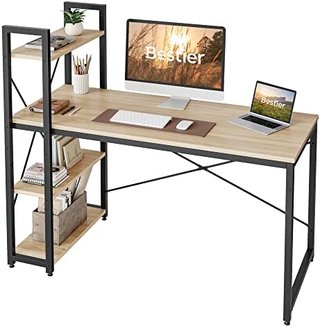 Bestier Computer Desk with Storage Shelves Writing Desk with Shelves 141CM Reversible Computer Desk with Bookshelf for Home Office Small Space