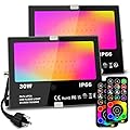 MELPO 30W Led Flood Light Outdoor 300W Equivalent, Color Changing RGB Lights with Remote, 120 RGB Colors, Warm White 2700K, Timing, Custom Mode, Uplight Landscape Lights,IP66 US 3-Plug (2 Pack)