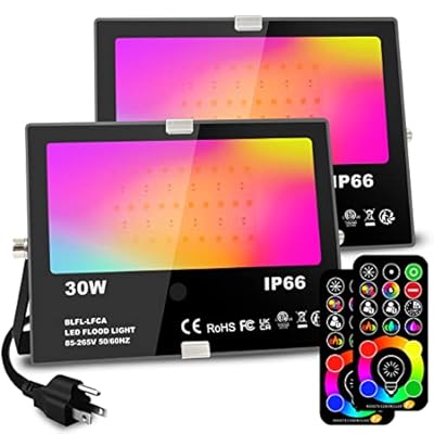 MELPO 30W Led Flood Light Outdoor 300W Equivalent, Color Changing RGB Lights with Remote, 120 RGB Colors, Warm White 2700K, Timing, Custom Mode, Uplight Landscape Lights,IP66 US 3-Plug (2 Pack)