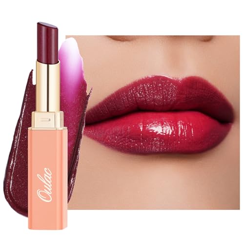 Oulac Deep Crimson Purple Lipstick - Moisture Shine Lipstick & Tinted Lip Balm for Dry Lips, Medium Coverage Lip Colour | Juicy Look, Glossy Finish, Vegan, Cruelty-Free, Berry Dew (S07)