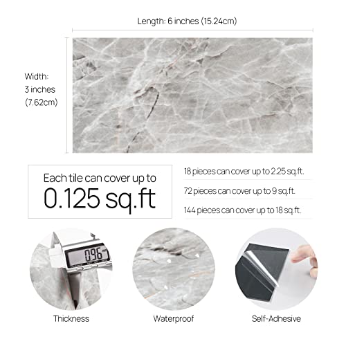 Stickyart Peel And Stick Backsplash Subway Tile 3"X6" Marble Backsplash Tile For Kitchen Waterproof Self Adhesive Marble Subway Tile For Shower Stick On Wall Tile For Bathroom Fireplace Grey 18-Piece #TOP2