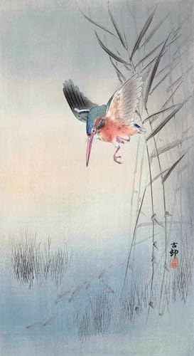 Peinture coq poule et fourmi Ohara Koson habillage mur vide 60x90cm