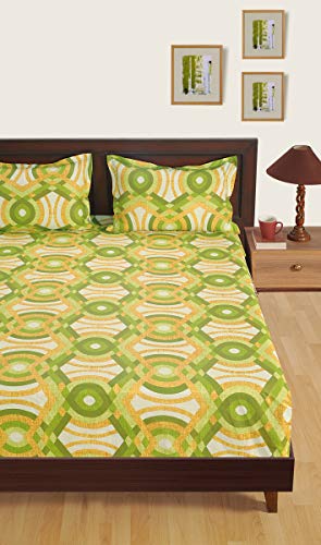 Image of Swayam Pure Cotton King Fitted Bedsheet with 2 Pillow Covers | 160 TC Soft Breathable Bed Sheet | Geometric Printed | Size 72 x 78 x 10 inch | Comfortable & Durable for Bedroom - Green