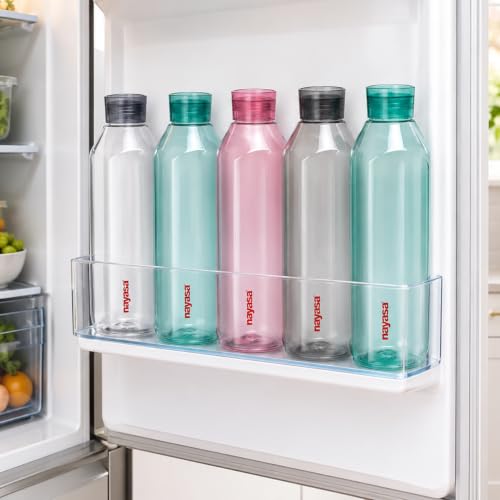 Image of Nayasa Space Plastic Water Bottle 1150 ml | Set of 5 | BPA-Free Fridge Bottle for Home, Office, School, Gym | Leak-Proof & Durable | Multicolor