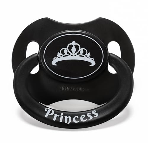 LittleForBig Chupete grande de la Generación II impreso, tamaño adulto, diseño de corona, color negro LittleForBig Chupete grande de la Generación II impreso, tamaño adulto, diseño de corona, color negro