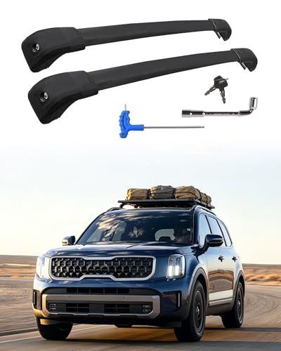 220lbs Upgraded Telluride Roof Rack Cross Bars Compatible with 2019-2025 Telluride LX EX S SX SX-Prestige (Only for Flush Side Rails) Heavy Duty Lockable Aluminum Cargo bars for Rooftop Cargo Carrier