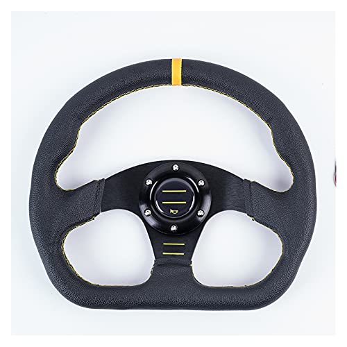 Volante Sportivo,Volante Auto Sportivo Universale 330mm 13 pollice da corsa Drift Flat Stewering Pelle Nero Cucitura Volante Volante Fit Auto e Simulazione Racing(Black Yellow)