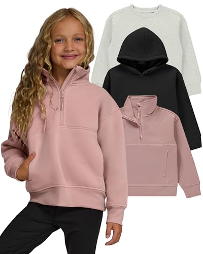 PURE CHAMP Girls Sweatshirt 3 Pack Hoodie for Teen Girls Crewneck Sweatshirt Quarter Zip hoodies Fleece Sizes 416 Clothing (Set 5 Size Medium)