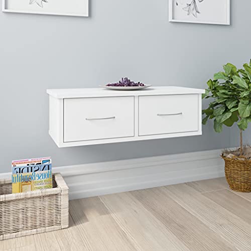 Mokuyary - Estantería de pared y cajones (60 x 26 x 18,5 cm, madera de ingeniería), color blanco
