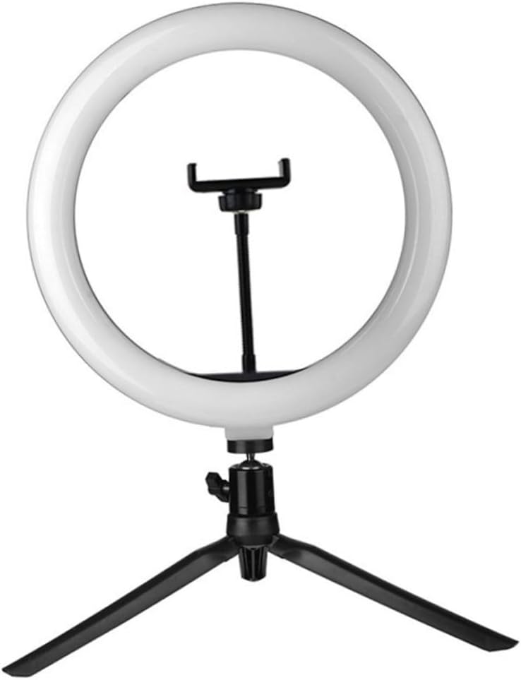 10-inch USB Fill Light Phone Stand with Remote, Adjustable Three-Color Dimmable Selfie Ring Light, Black Metal Tripod for Live Streaming and Makeup