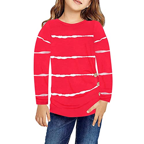 Teen Girls Striped Long Sleeve Shirts Tops Cute Soft Crew Neck Fall Blouse Kids Comfy Casual Pleated Pullover Tops
