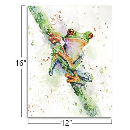 Oridomy Frog Wall Art Watercolor Abstract Animal Poster Painting Green Frog On Plants Picture Prints For Living Room Bedroom Home Kitchen Walls Decoration Framed Bathroom Decor Wall Art 12X16 Inch #TOP1
