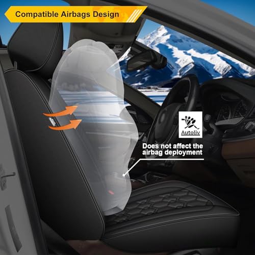 Image of Front Seat Covers for Subaru Ascent 2019-2026 2027 Faux Leather | Waterproof Breathable Scratch Resistant 360 Wrap Airbag Compatible Easy Clean (2 Seats,Black)