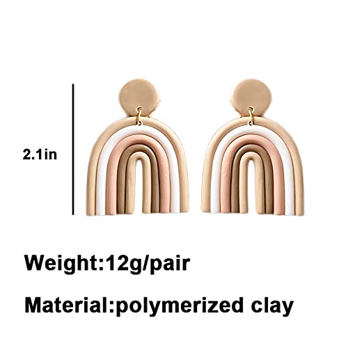 Bohemian Layered Polymer Clay U Shape Rainbow Earrings Lightweight Statement Thick Chunky Rainbow Handmade Ceramic Clay Dangle Earrings for Women Girls Birthday Jewelry Gift2