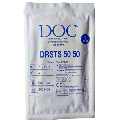 DOC Sterile chirurgische Tücher aus TNT 50 x 50 cm, Packung mit 10 Stück, Einweg-Tuch, wasserdicht, in Verbindung mit TNT + PE, Größe 50 x 50 (10 Stück)
