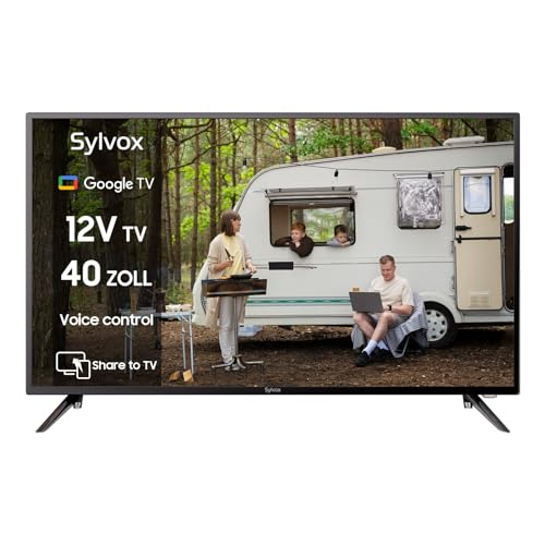 SYLVOX 40 Zoll Smart Google TV 12V Fernseher LED 1080P|10-32V|HBBTV |DVB-T2-S2|Handy Auf TV,Fernbedienung mit Sprachsteuerung,für Wohnmobile Wohnzimmer, Vehicle Smart TV