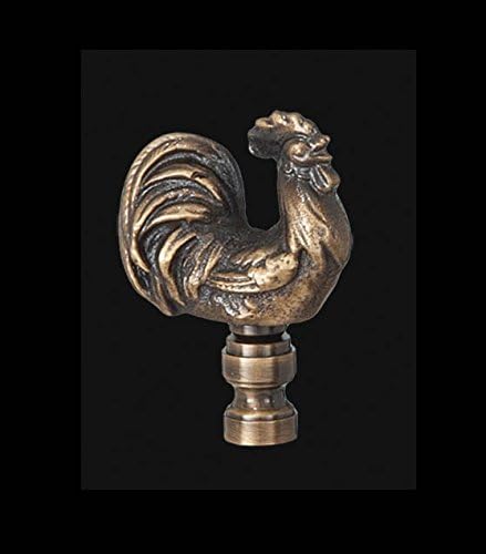 B&P Lamp® Rooster Design Brass Lamp Finial, 1/4-27F Base For Use On Standard Harp, 2 1/2 In Ht