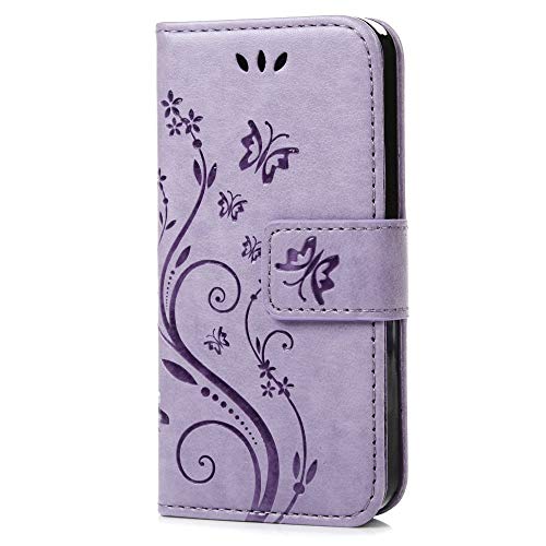 C-Super Mall-UK Samsung Galaxy S7 Case, PU embossed butterfly & flower Leather Wallet Stand Flip Case for Samsung Galaxy S7(Light purple)
