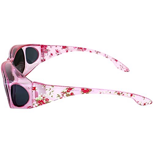 Global Vision Eyewear Fanfare-2 Sunglasses 2 Pair for Women Pink & Purple Floral Frames w/Smoke Lenses, Fit Over Glasses3