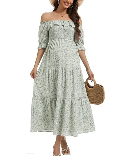 ZucHugzo Half Sleeve Maternity Maxi Dress, Off-Shoulder Ruffled Elegant Flowy