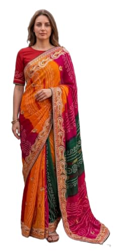Glory Sarees Women's Georgette Silk Embroidered Work Border Print...