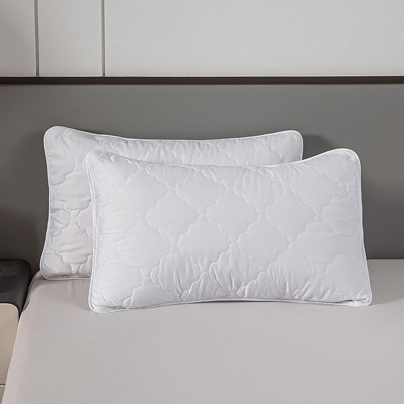 Taies d'oreiller matelassées en coton blanc 48x74 de lit respirantes à carreaux