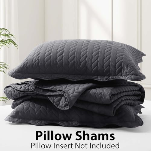 IR Imperial Rooms Queen Quilt Bedding Set Size (90" x 96") + 2 Pillow Shams (20" x 26"+ 2") - 3 Pcs All Season Lightweight Reversible Microfiber Coverlet Embossed Quilt Bedspread (Charcoal)