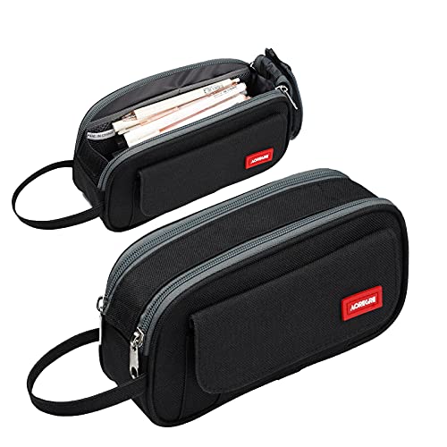 Pencil Case Big Capacity Pencil Bag School Pencil Case Portable Office Stationery Makeup Bag College Supplies School College Office Organizer for Student Teens Girls Adults (Black)