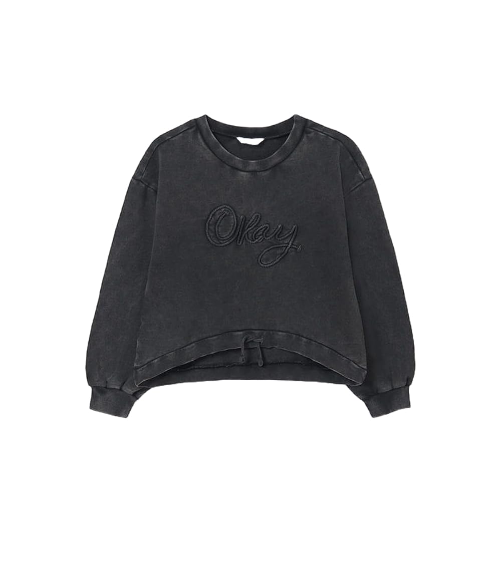 Generico Sudadera corta de niña con diseño Okay bordado, manga larga, ideal para otoño, primavera e invierno, jersey casual para niña, 06418