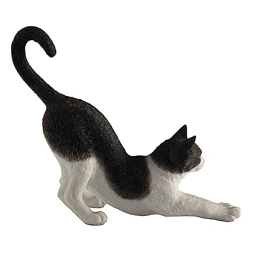 Figurita de Gato Estirándose en Resina Blanco y Negro 4.88 in miniatura 5