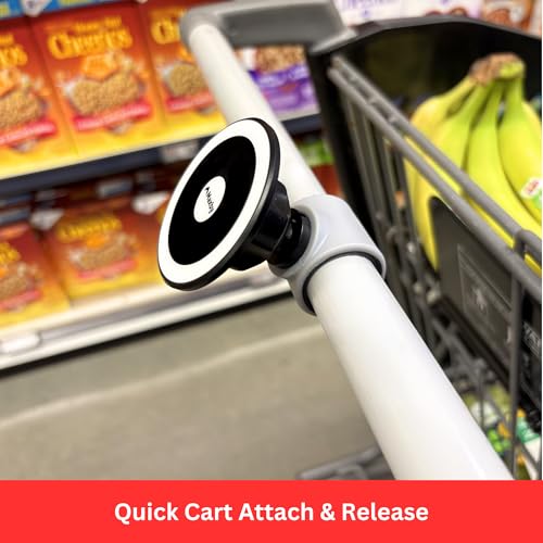 Maxby Shopping Cart Phone Holder | MagSafe Compatible Magnetic Mount for Grocery & Supermarket Carts | Flexible Handlebar Clamp | Hands Free Cart Phone Mount for Lists, Coupons & Delivery Apps