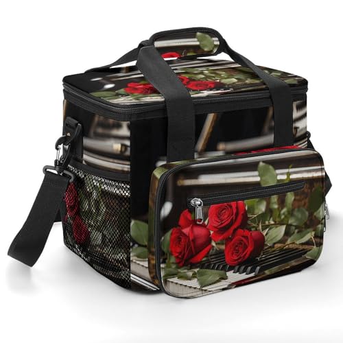 Sacs fourre-tout à motif piano et rose rouge avec fermeture éclair protectrice