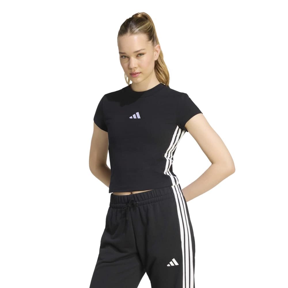 adidas Women's Essentials 3-Stripes Padded Slim Baby Shirt, Black/White, XL