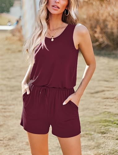 Image of ADOME Rompers for Women Summer Sleeveless Scoop Neck Tank Top Casual Short Jumpsuit Rompers with Pockets