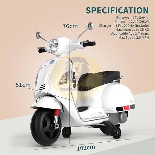 Image of KidsROAR 12V Electric Bike for Kids with Remote Control, Battery Operated Scooter Bike for Boys & Girls, Wide Seat, Music & Lights, Safe Ride-On for 2-6 Years, Manual & Remote Control (White)