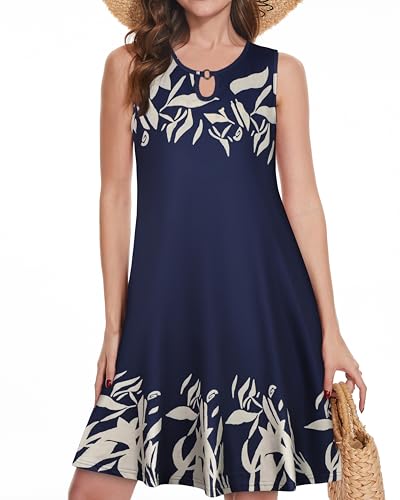 Image of Summer Dresses for Women 2026 Casual Sleeveless Sundress Floral Loose Fit Beach Cover Up with Pocket