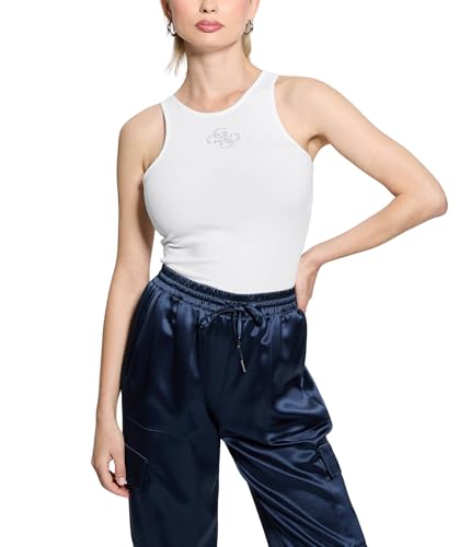 GUESS Womens Eco Short Sleeve Sandwash Rib Karina Tee, Nimbus Blue, Extra Small